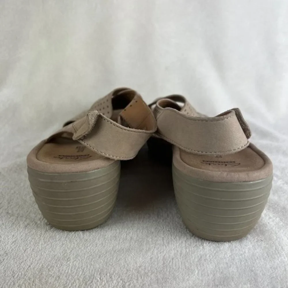 Clarks Reedly Variel‎ Slingback Platform Wedge Sandals 12 Womens Beige Nubuck